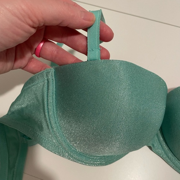 PINK Victoria's Secret Brand Push Up Green Shimmery Underwire Bra 36B - Picture 3 of 5